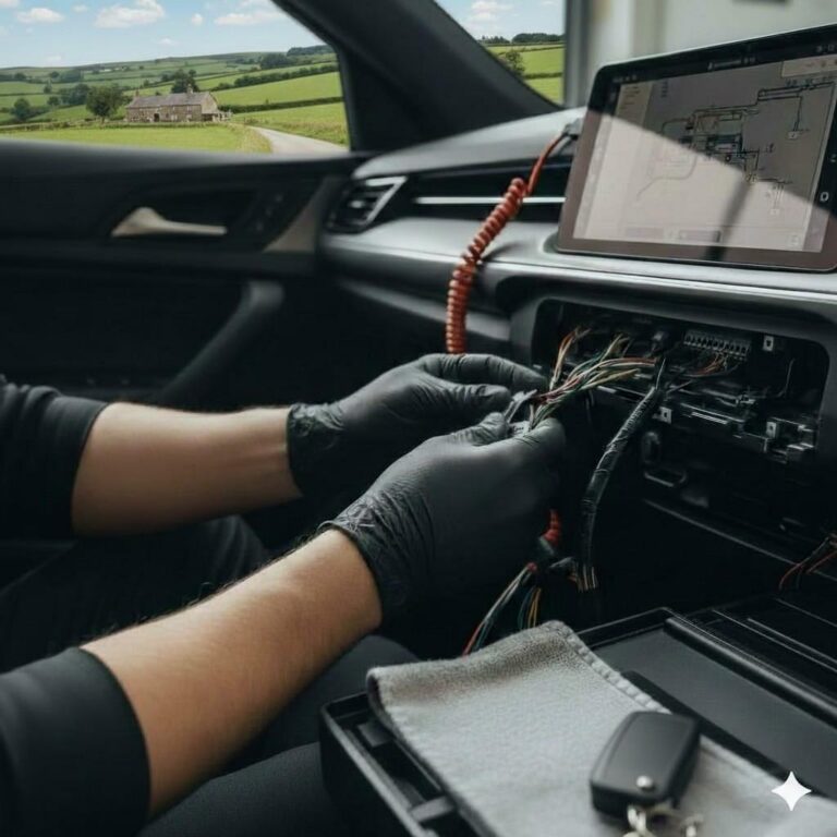 Ghost immobiliser installation in Manchester showing the interior of a vehicle during a security system fitting to protect against modern car theft and relay attacks.